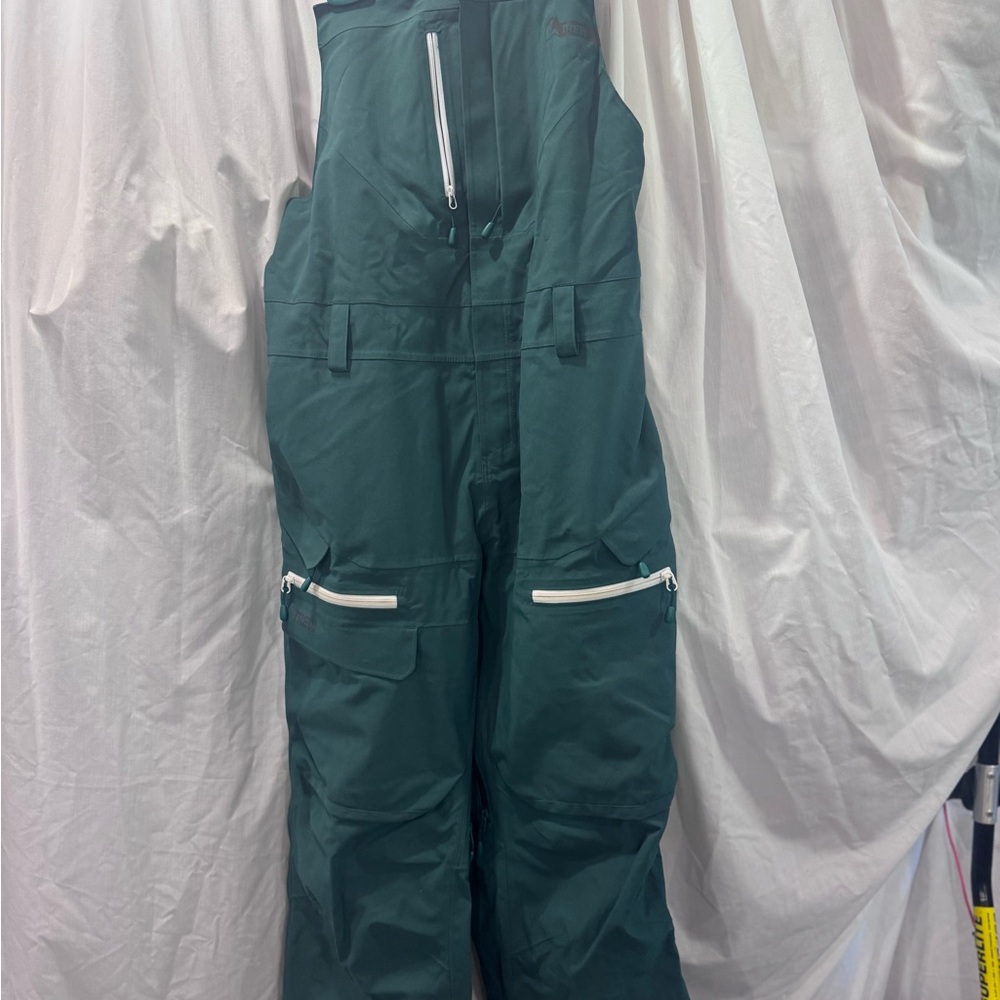 Trew Chariot Teal Snow Bib Overalls with White Zippers ski snowboard